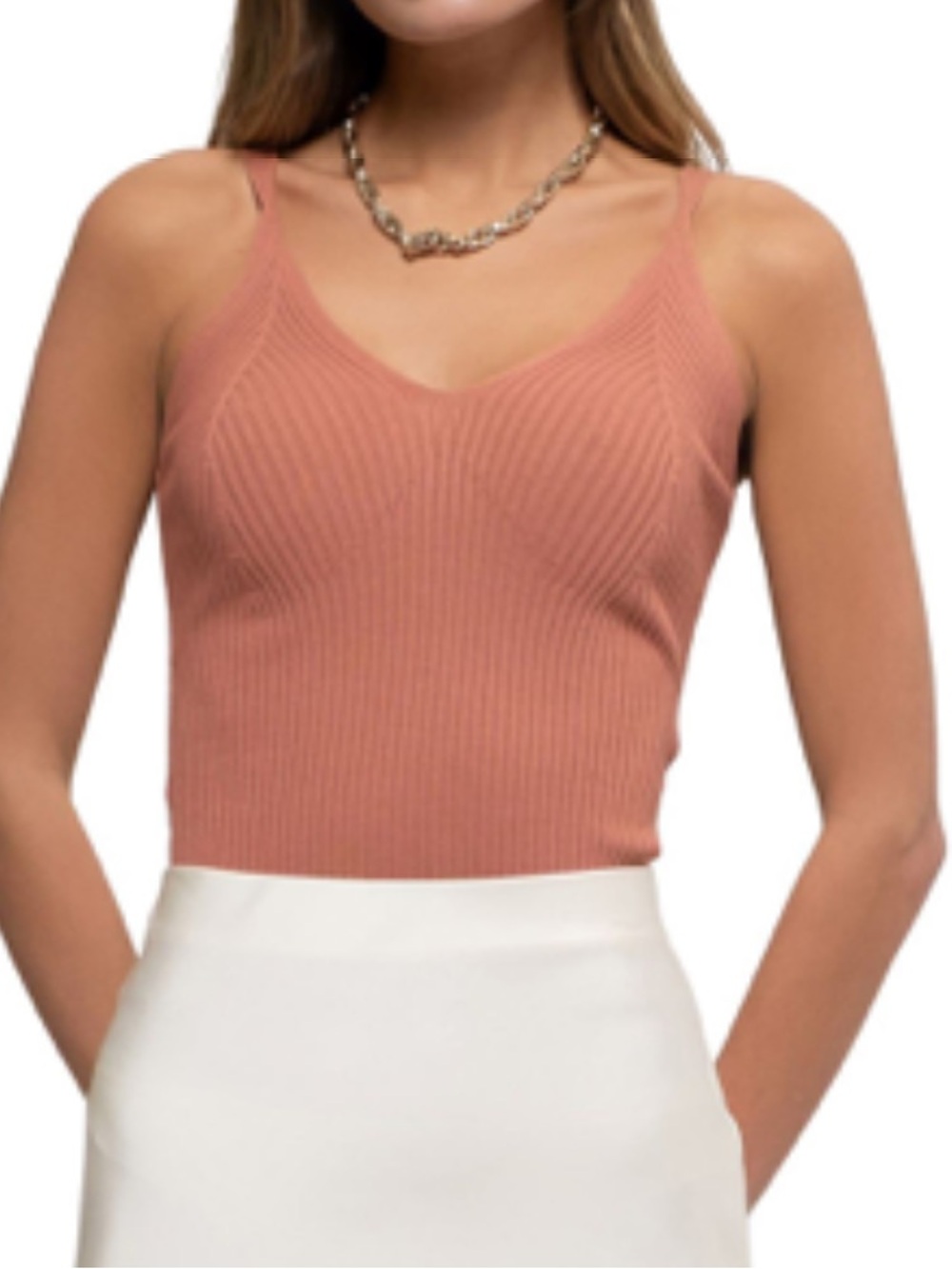 Workshop Republic Clothing Ribbed V-Neck Tank Top - Dusty Rose